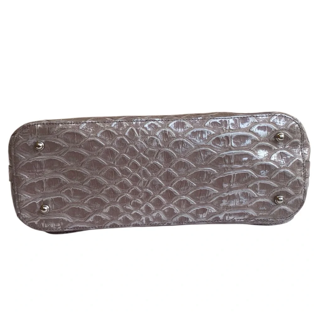 Brahmin Melbourne Mini Asher Satchel Bag in Gray Crocodile Embossed Leather